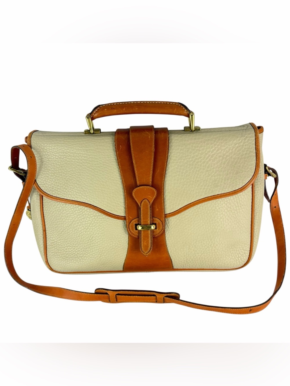 DOONEY and BOURKE Vintage Ivory & Tan Leather Crossbody Shoulder Bag Made in USA